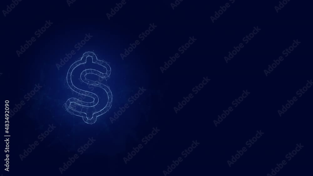 Poster Dollar symbol icon with glitch art effect. Connected lines with dots. Lines plexus
