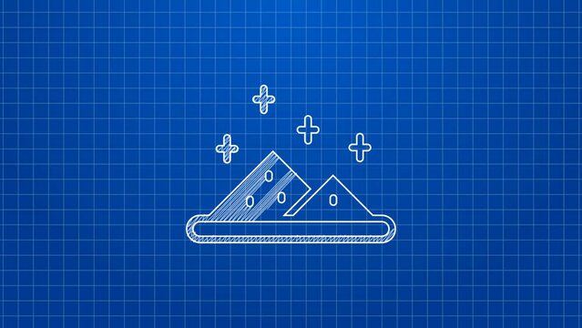 White line Magic powder icon isolated on blue background. 4K Video motion graphic animation