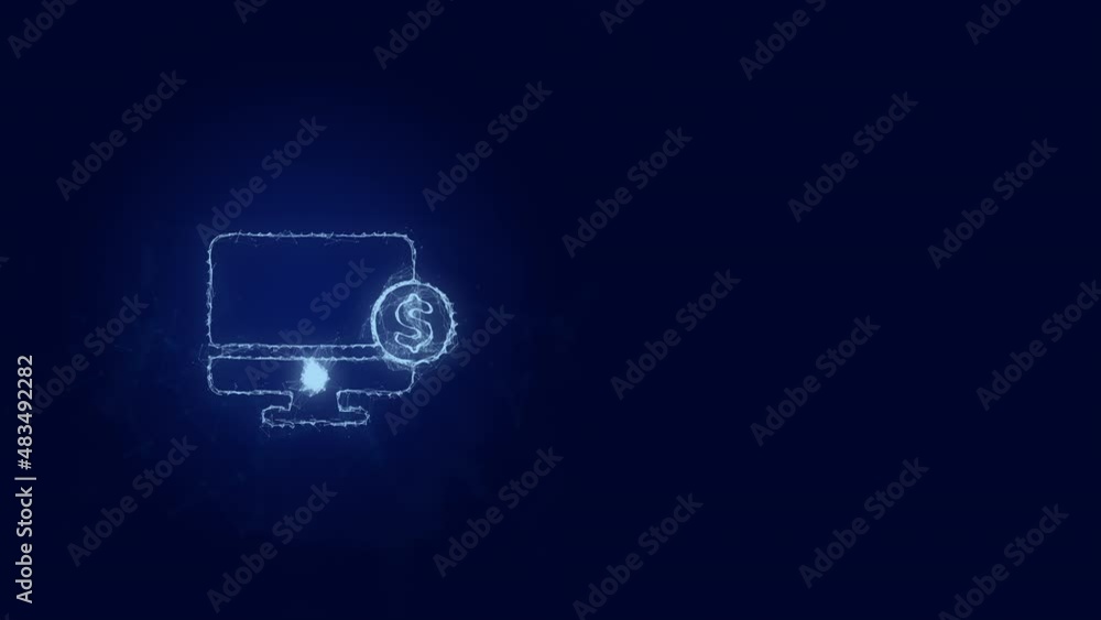 Poster Computer monitor with dollar icon with plexus effect. Connected lines with dots. Lines plexus
