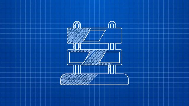 White line End of railway tracks icon isolated on blue background. Stop sign. Railroad buffer end to destination. 4K Video motion graphic animation