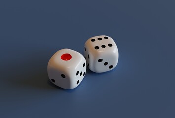 3D rendering dice isolated on blue