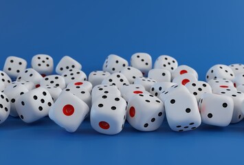 3D rendering dice group isolated on blue