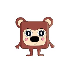 Cute square shaped bear. Vector kids character