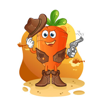 carrot cowboy with gun character vector