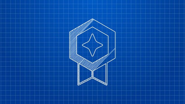 White line Game rating with medal icon isolated on blue background. Level results for game. 4K Video motion graphic animation