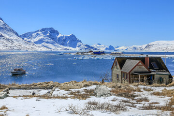 View to the fjord from Qoornoq - former fishermen village, nowdays summer residence in the middle...