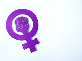 Representative symbol of feminism on white background.