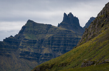 Green Grassy mountain Landscape Highland Cold Grey travel beautiful 