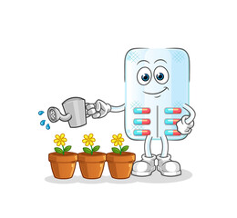 medicine watering the flowers mascot. cartoon vector