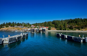 Fototapeta na wymiar Approaching Eastsound ferry dock, Orcas Island, Washington