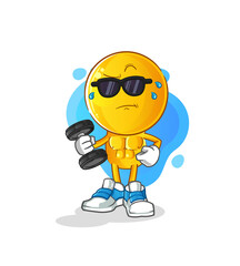 Fototapeta premium emoticon head cartoon lifting dumbbell vector. cartoon character