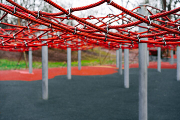 Red rope net at playground
