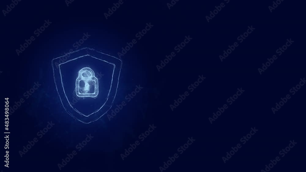 Poster Shield security with lock icon with plexus effect. Connected lines with dots. Lines plexus