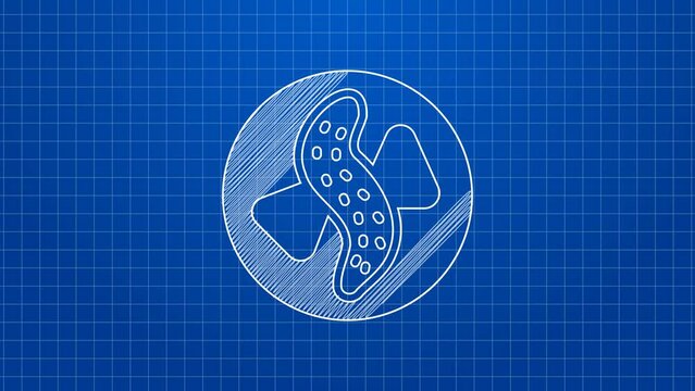 White line Served cucumber on a plate icon isolated on blue background. Marine food. 4K Video motion graphic animation