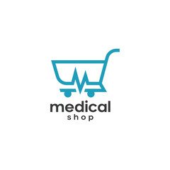 Medical care cardiogram shopping cart logo design premium