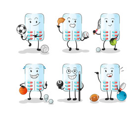 medicine sport set character. cartoon mascot vector