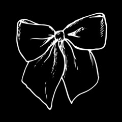 sketch bow. a festive ribbon bow with an isolated white outline in the style of a sketch on white for a design template. vintage element