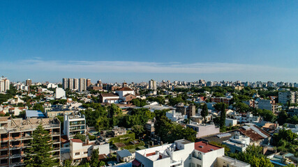Fototapeta premium Buenos Aires city Skyline with church. Coghlan and Belgrano neighborhood buildings.