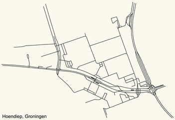 Detailed navigation black lines urban street roads map of the HOENDIEP NEIGHBORHOOD of the Dutch regional capital city Groningen, Netherlands on vintage beige background