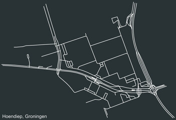 Detailed negative navigation white lines urban street roads map of the HOENDIEP NEIGHBORHOOD of the Dutch regional capital city Groningen, Netherlands on dark gray background