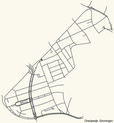 Detailed navigation black lines urban street roads map of the ORANJEWIJK NEIGHBORHOOD of the Dutch regional capital city Groningen, Netherlands on vintage beige background