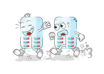 medicine play chase cartoon. cartoon mascot vector