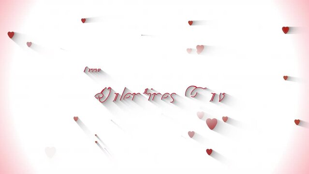 Loopable animation slowly red hearts appear randomly with the inscription Valentine's day on white and red background. Valentine's day background.