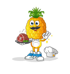 pineapple head cartoon chef with meat mascot. cartoon vector