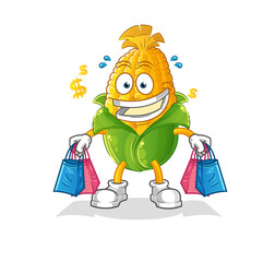 corn shoping mascot. cartoon vector