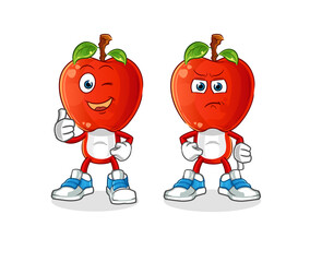 apple head cartoon thumbs up and thumbs down. cartoon vector