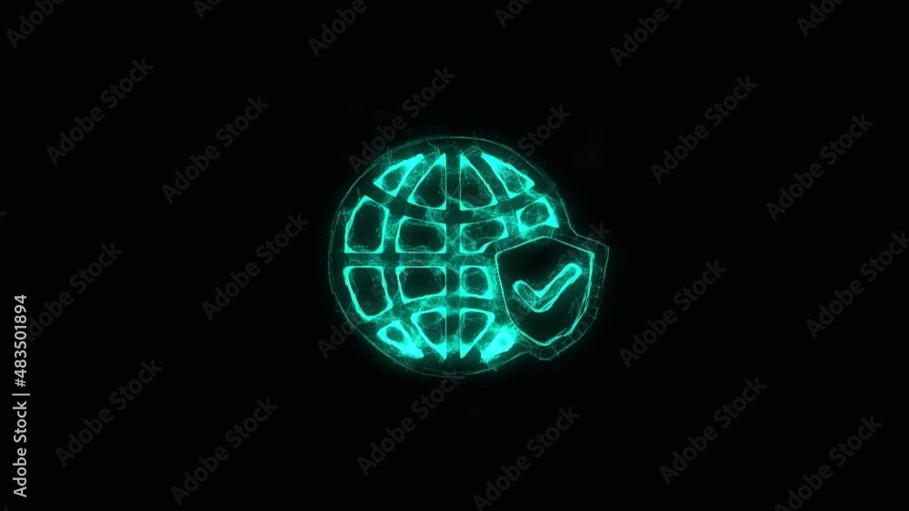 Aufkleber Earth globe and shield with checkmark icon with plexus effect. Connected lines with dots. Lines plexus