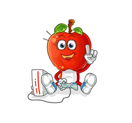 apple head cartoon playing video games. cartoon character