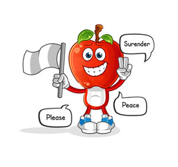 apple head cartoon hold surrender flag mascot. cartoon vector