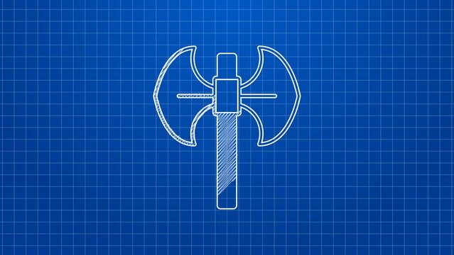 White line Medieval poleaxe icon isolated on blue background. 4K Video motion graphic animation