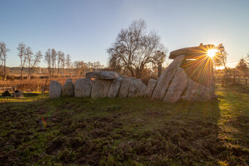 Dolmen da Cunha Baixa in the town of Mangualde, tomb megalithic monuments in Viseu District, Portugal - obrazy, fototapety, plakaty