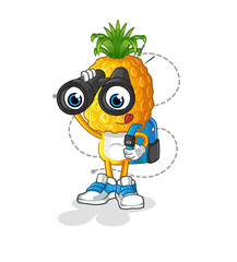 Obraz premium pineapple head cartoon with binoculars character. cartoon vector