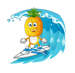 pineapple head cartoon surfing character. cartoon mascot vector