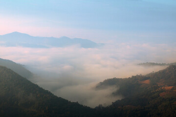 sea fog on the mountain hills