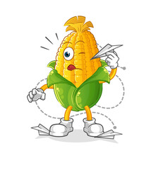 corn with paper plane character. cartoon mascot vector