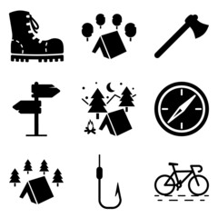 Camping Flat Icon Set Isolated On White Background