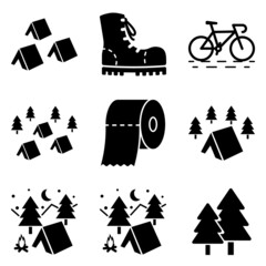 Camping Flat Icon Set Isolated On White Background