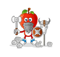 apple head cartoon viking with an ax illustration. character vector