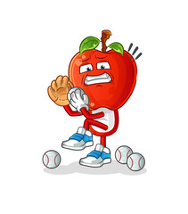 apple head cartoon baseball pitcher. cartoon mascot vector