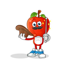 apple head cartoon fencer character. cartoon mascot vector