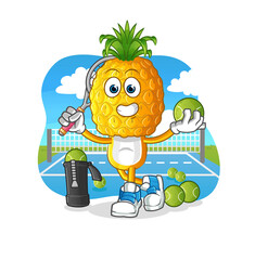 pineapple head cartoon plays tennis illustration. character vector
