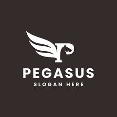 P monogram initials negative space pegasus logo design vector