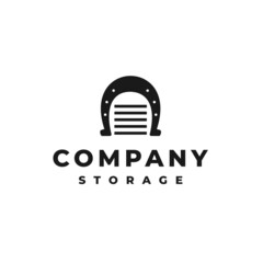 Horseshoe Storage logo design vektor. Strongest storage garage Logotype idea.