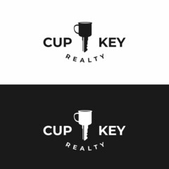 Cup and Key Icon. Realty Logo design idea.