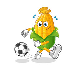 corn kicking the ball cartoon. cartoon mascot vector