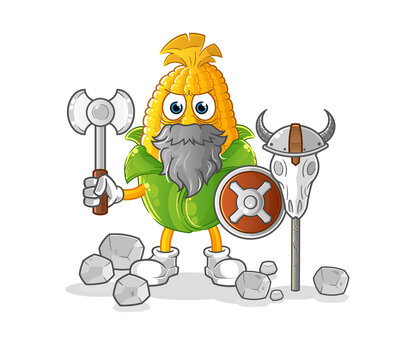 Corn Viking With An Ax Illustration. Character Vector